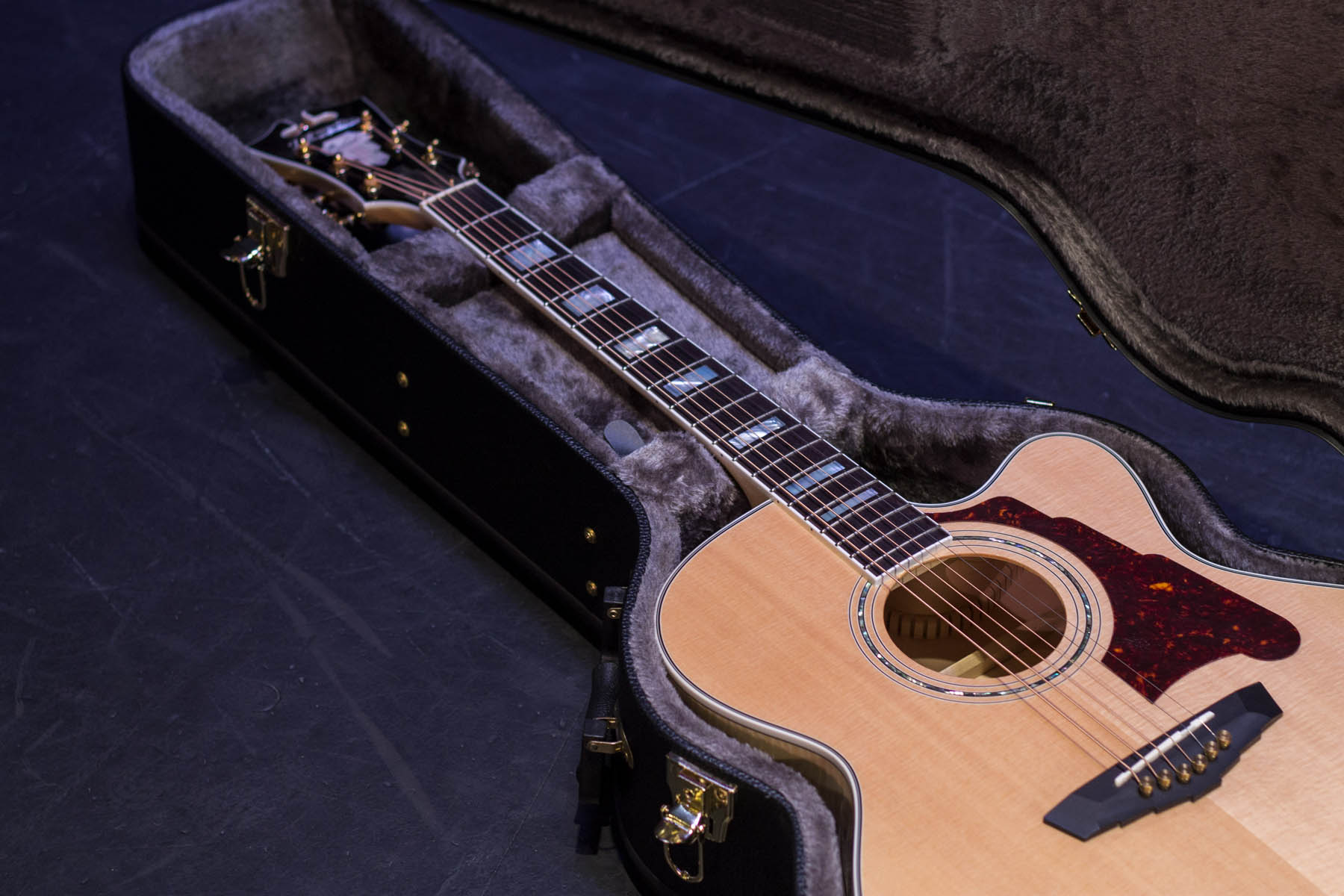 Acoustic guitar in a case.