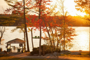 Photo of Lake Teedyuskung in Autumn. Click Here for Wacky Fall Specials!