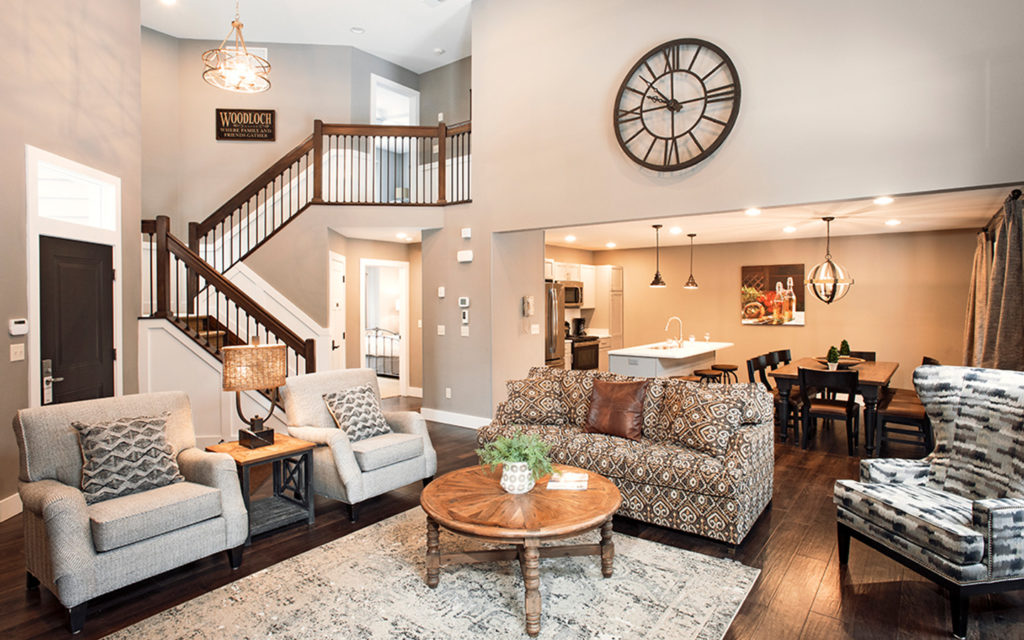 Tallwoods living room and dining table and kitchen.