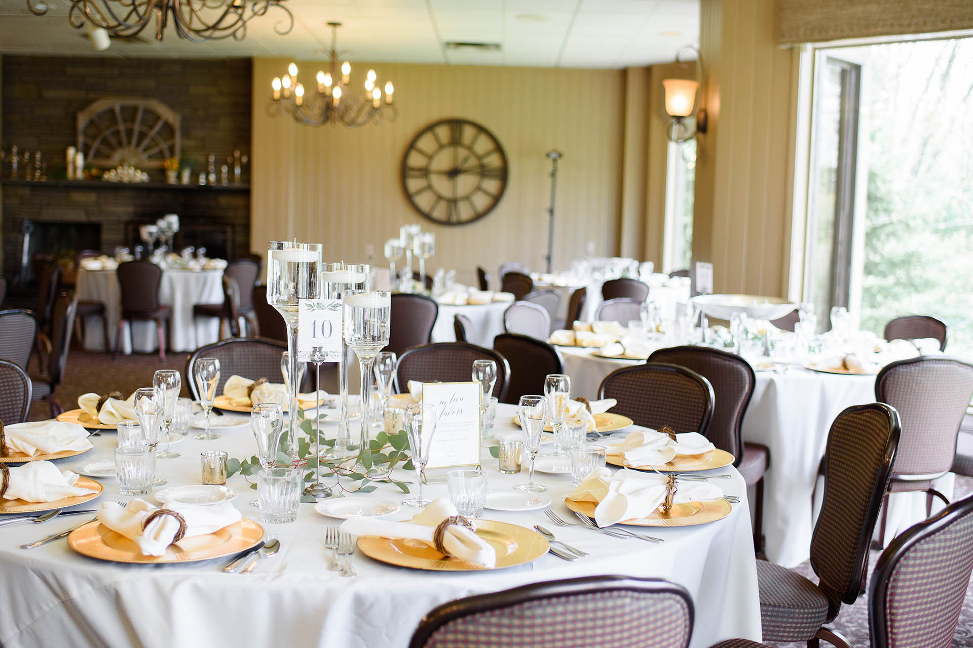 Wedding reception tables.