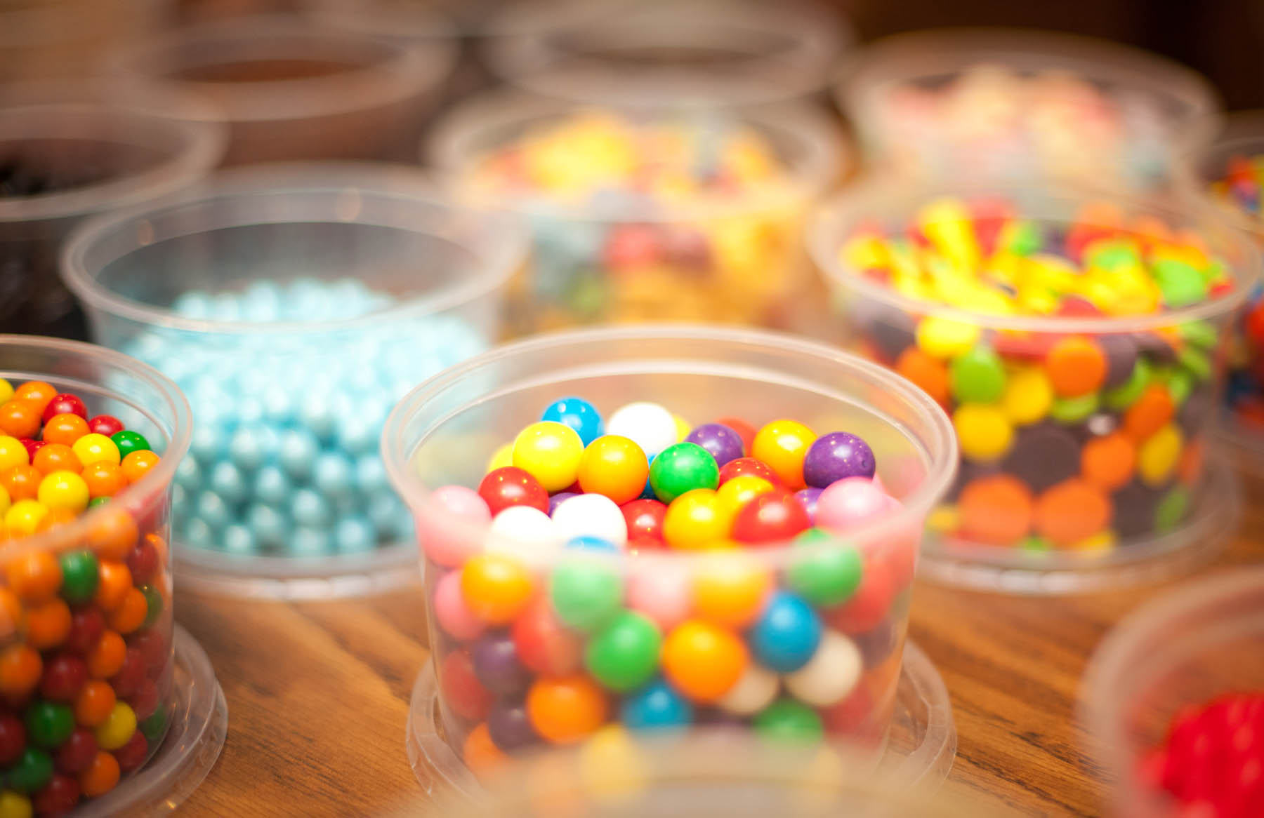 Cups of candy close up