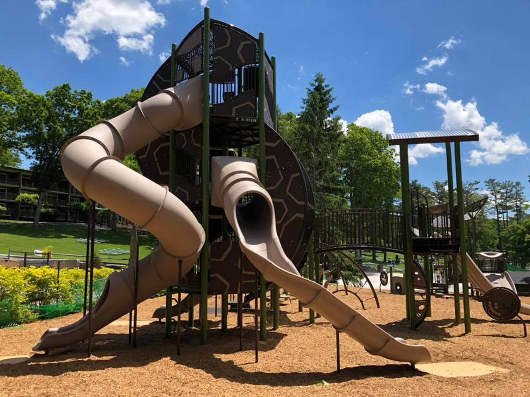 Outdoor playground with slides.