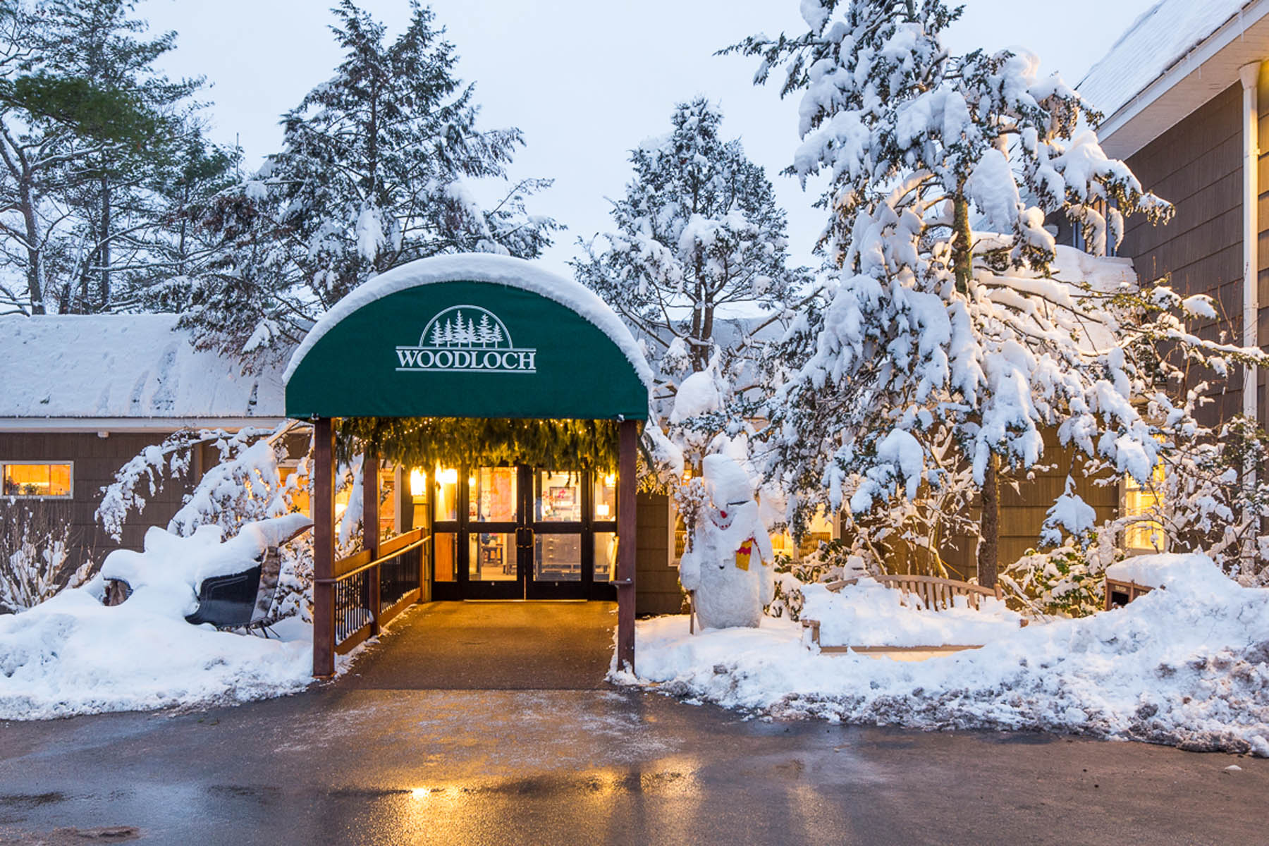 Woodloch front entrance in winter.