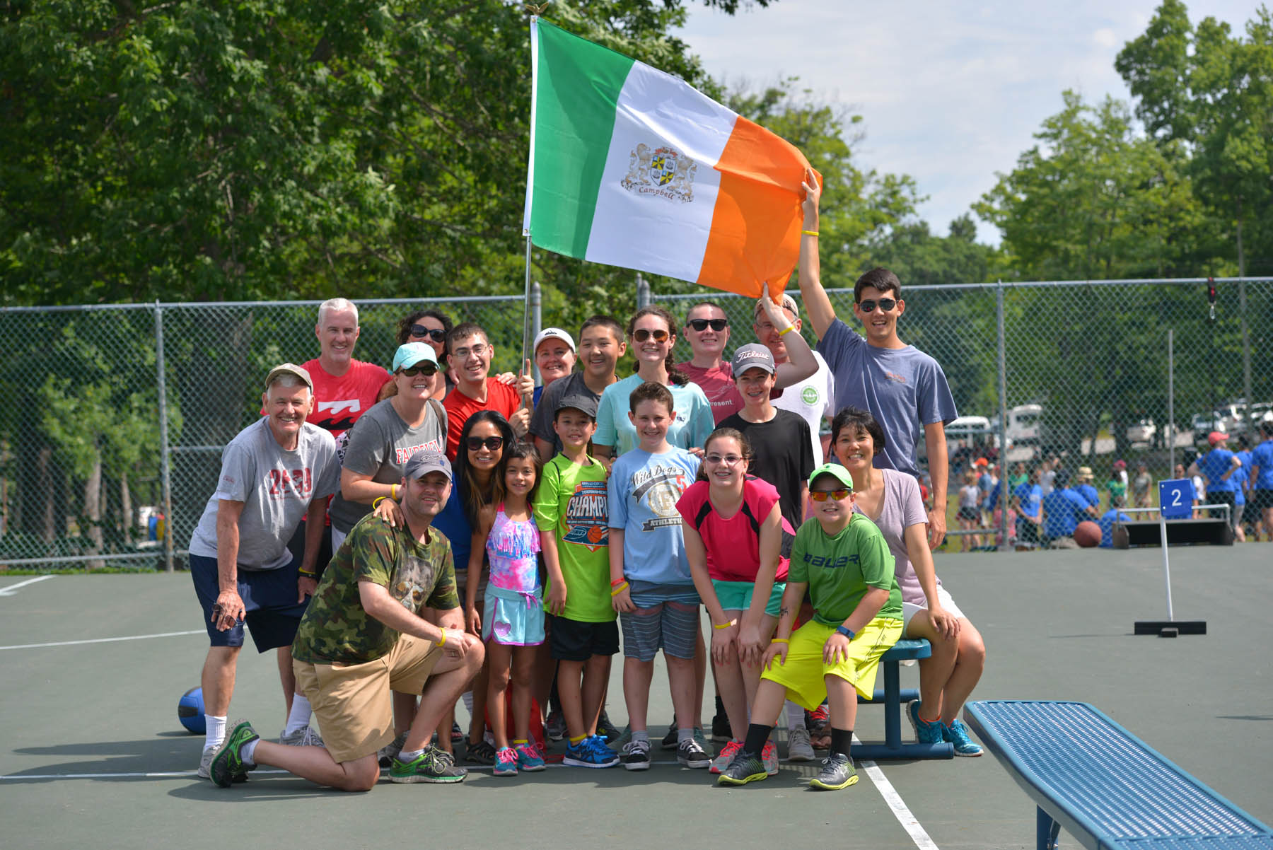 Family photo with Irish Flag and Campbell crest.