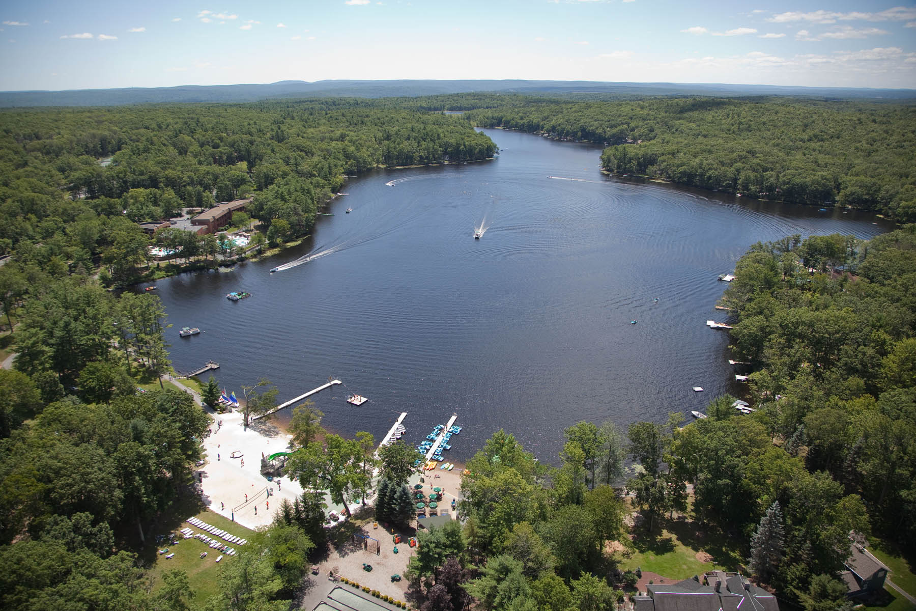 Aerial view of Woodloch Resort and Lake Teedyuskung