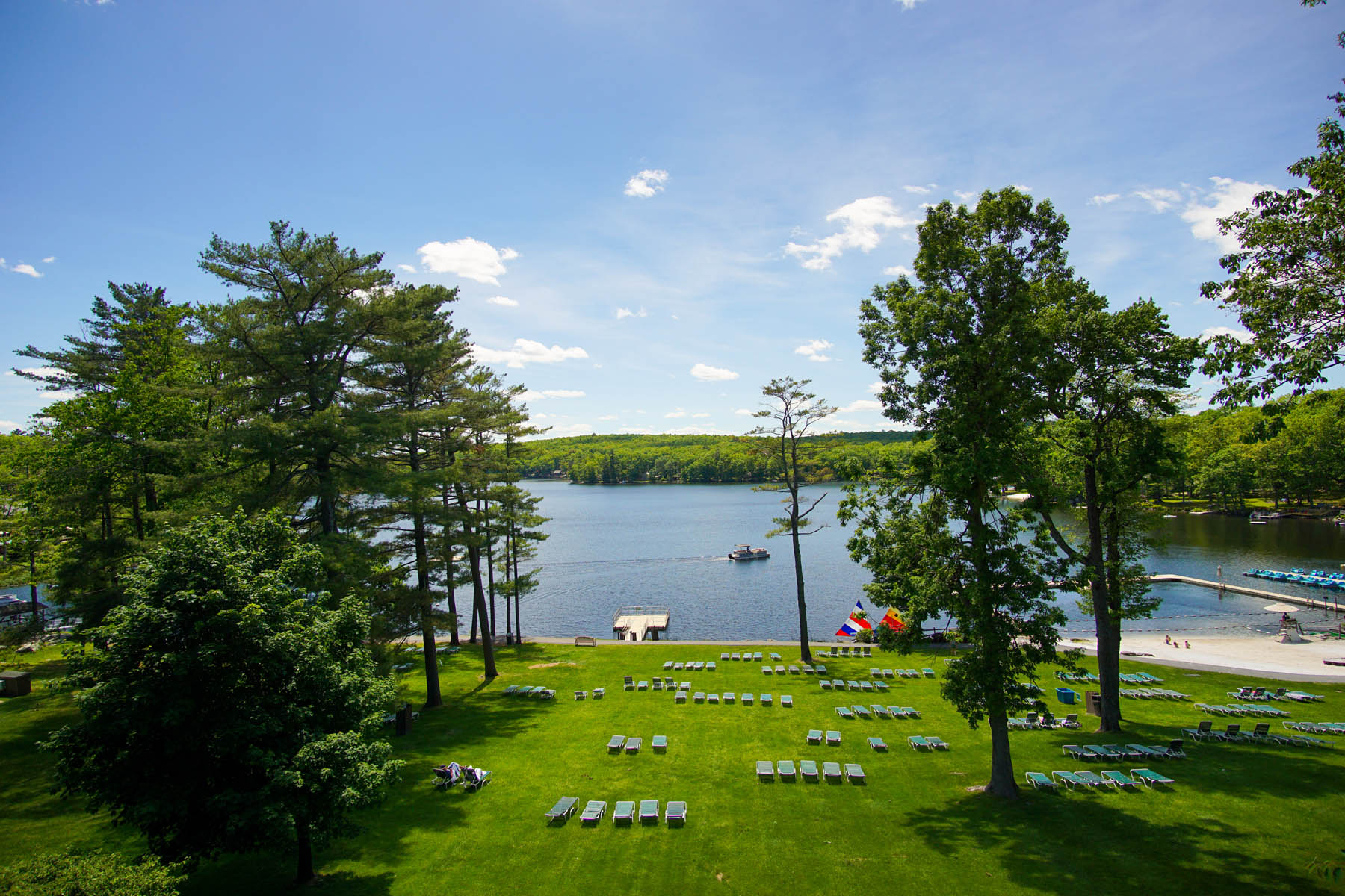 Beach chairs on the lawn.