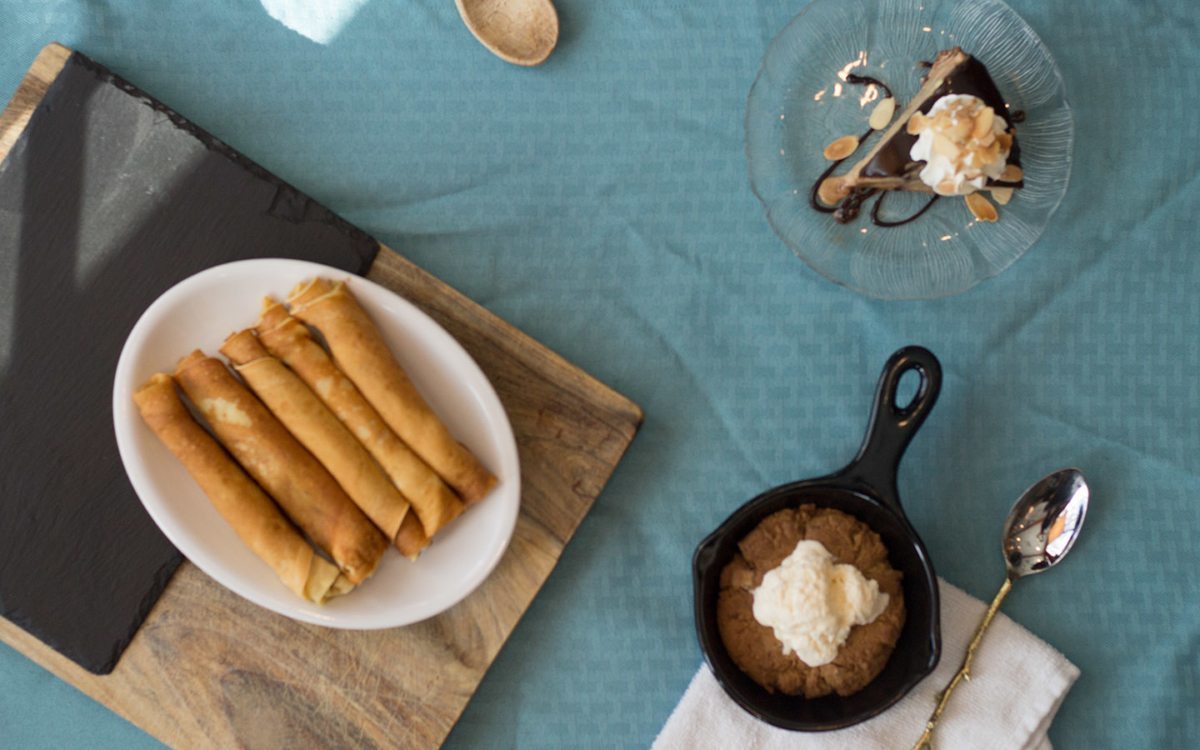 Scandinavian pancakes, mudpie, skillet cookie.