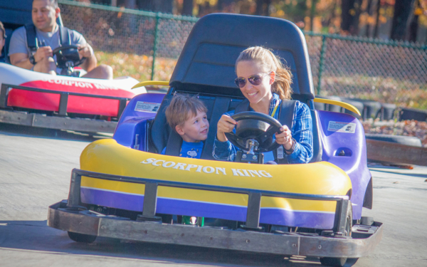 Mother and son in go kart.