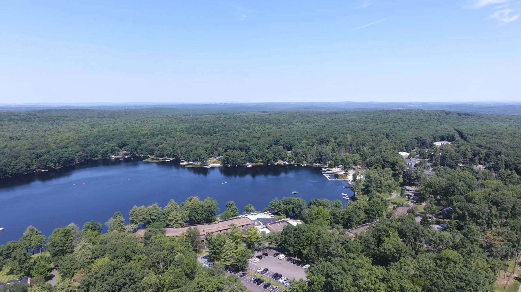 Aerial view of Woodloch Resort and Lake Teedyuskung