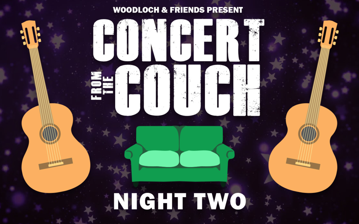 Guitar and couch graphics. Text: Woodloch and Friends Present Concert from the Couch - Night Two.