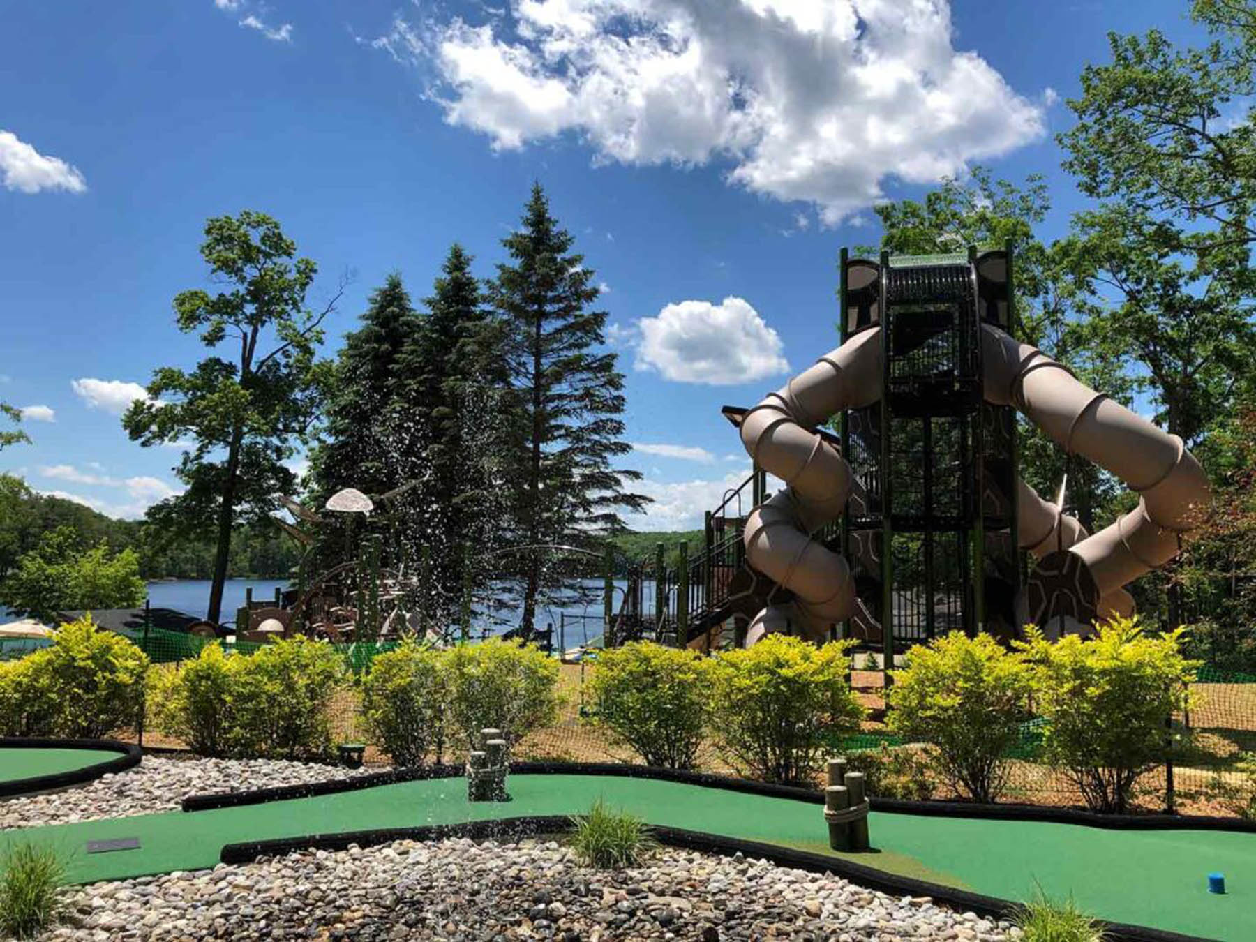 Outdoor playground with slides.