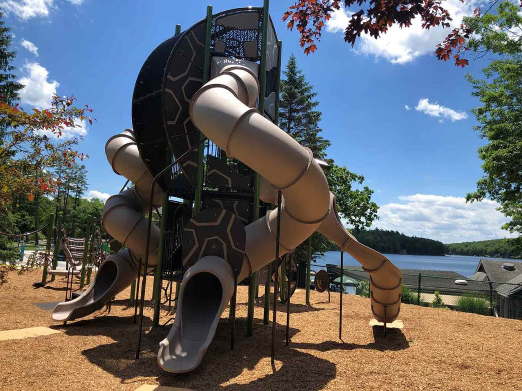 Outdoor playground with slides.