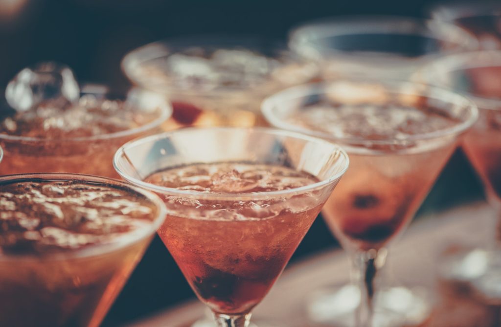 Close up of wedding cocktails.