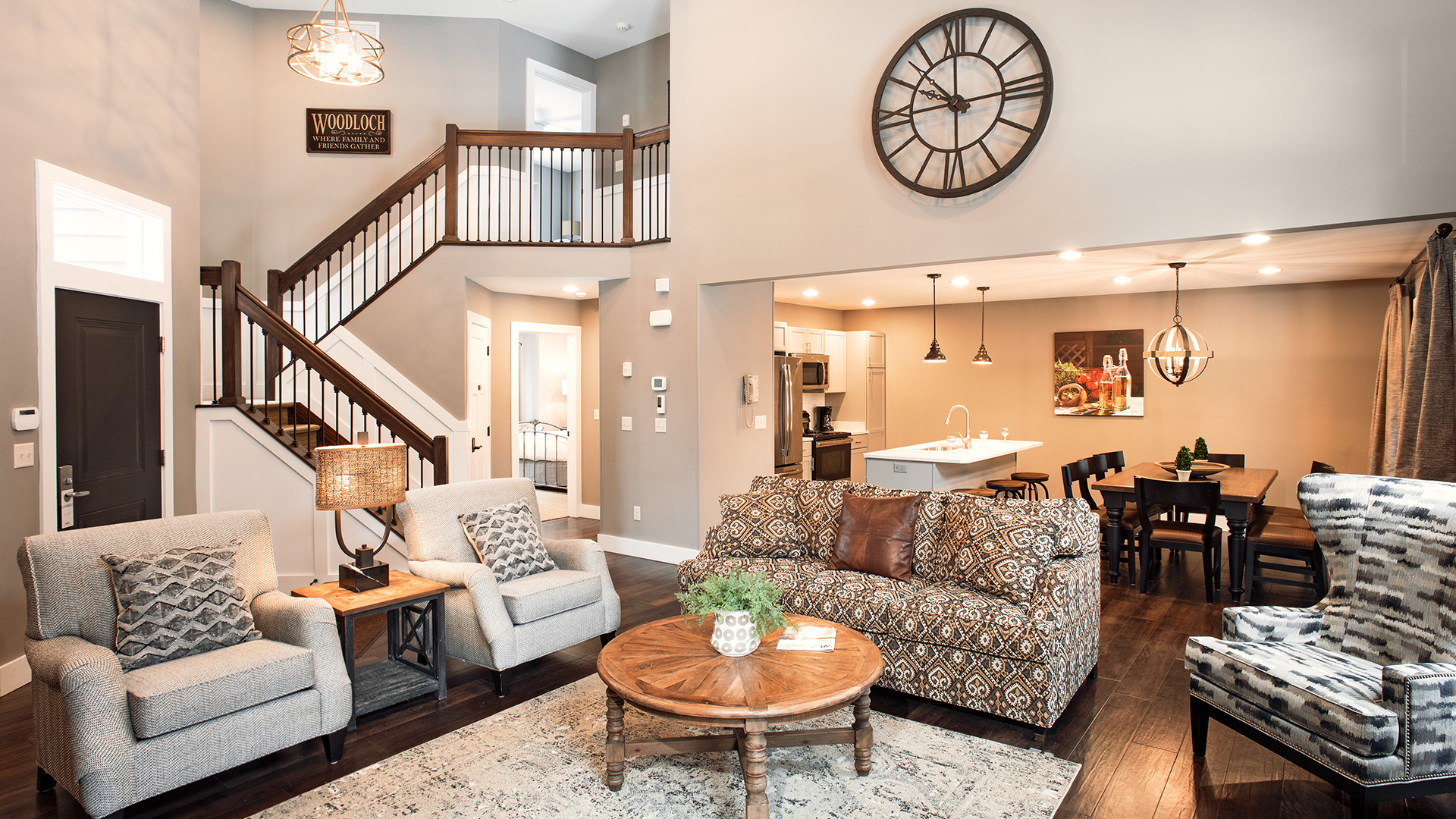 Tallwoods living room, dining room and kitchen.