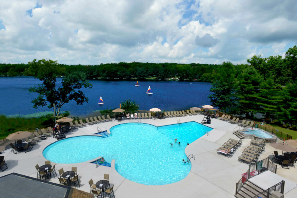 Photo of the pool and Woodloch grounds for a Poconos summer vacation