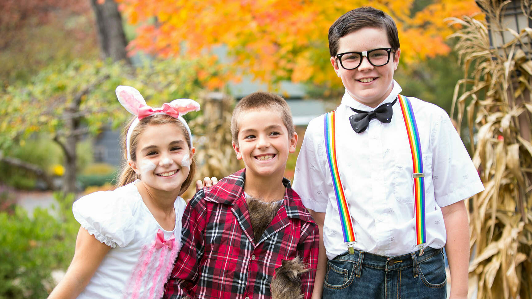 Kids in Halloween costumes.