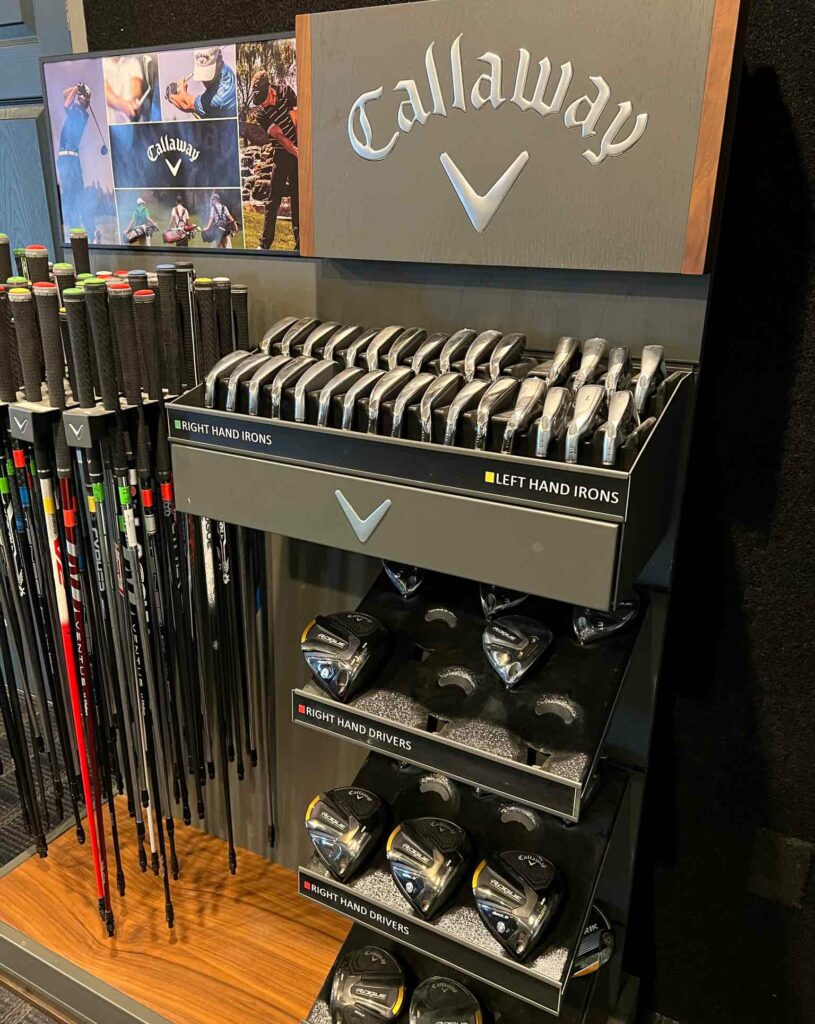 Golf Club Fitting Rack. Drivers, Irons, and Shafts