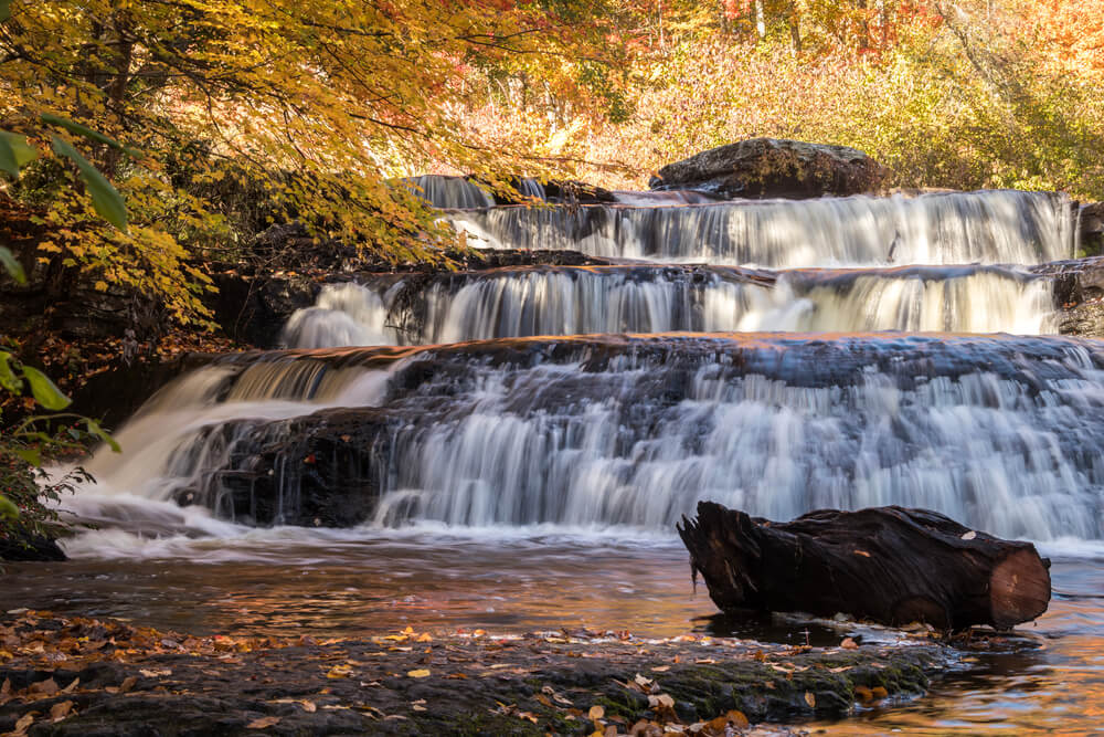 One of the waterfalls in the Poconos region of Pennsylvania .