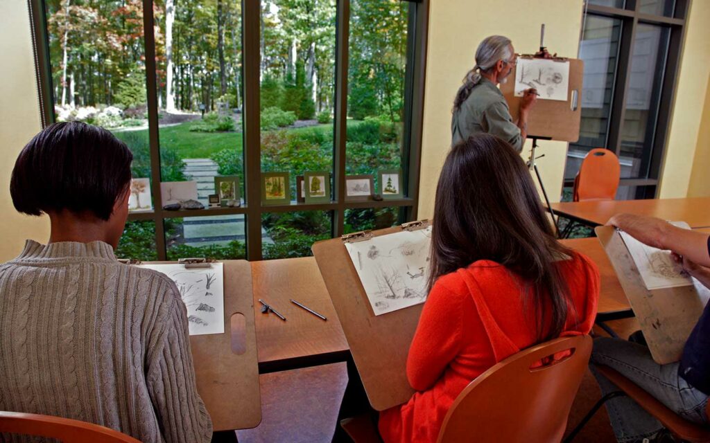 A group taking an art class, one of the many fun things to do in the Poconos at Woodloch.