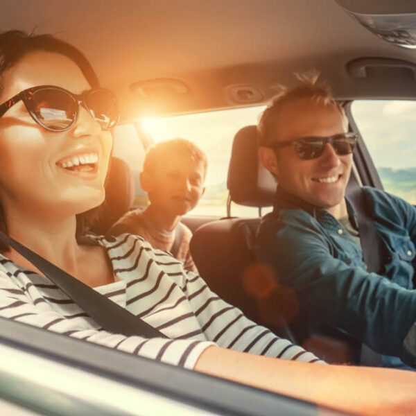 A family driving from New York to Poconos.