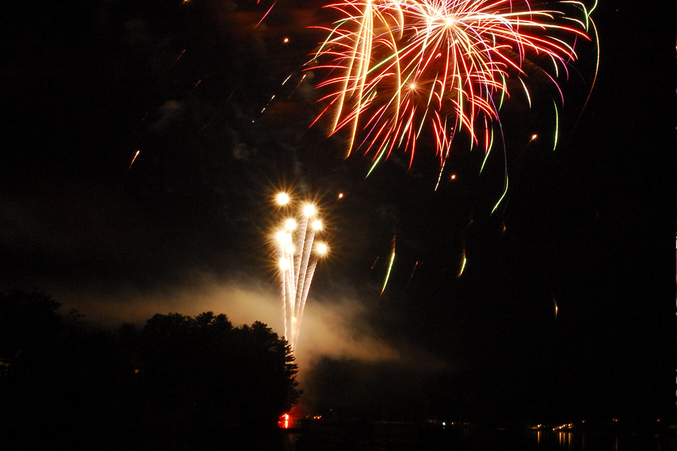 Fireworks going off over Woodloch Resort.