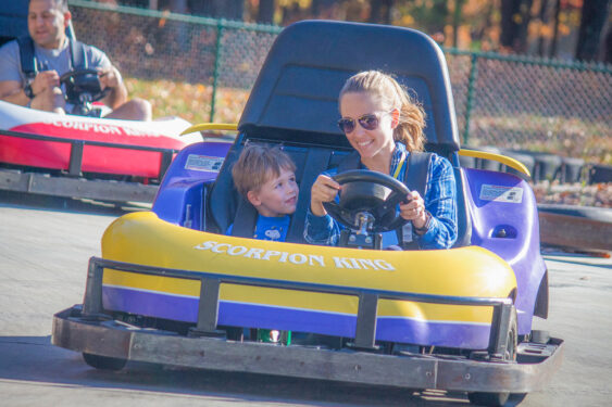 Mother and son in go kart.