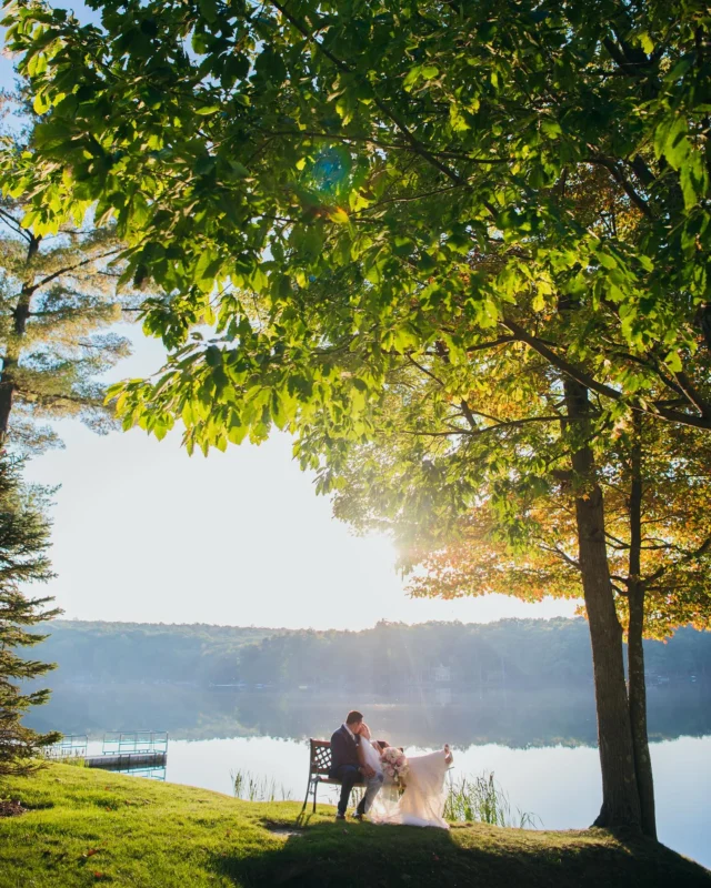 “Love reflected in every ripple 💍✨ Lakefront portraits that feel like a dream. #woodlochweddings #woodloch #foreverstartshere #poconomtns #lakesidepictures