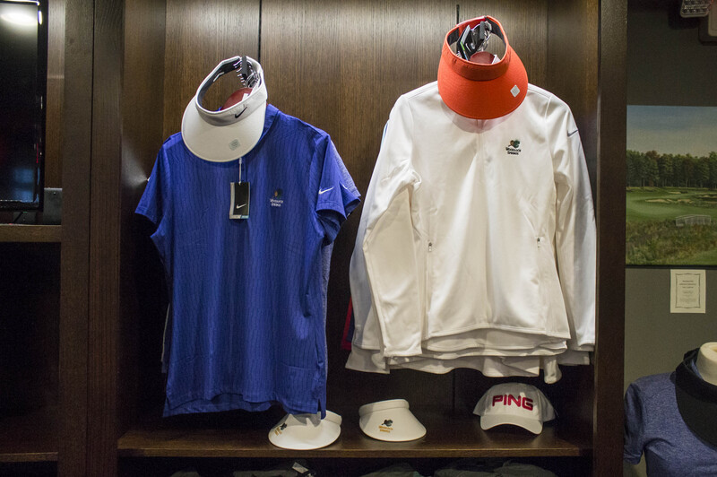 Golf shirts and visors.
