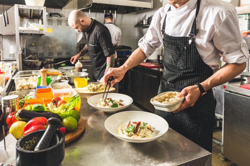 Chef preparing salads