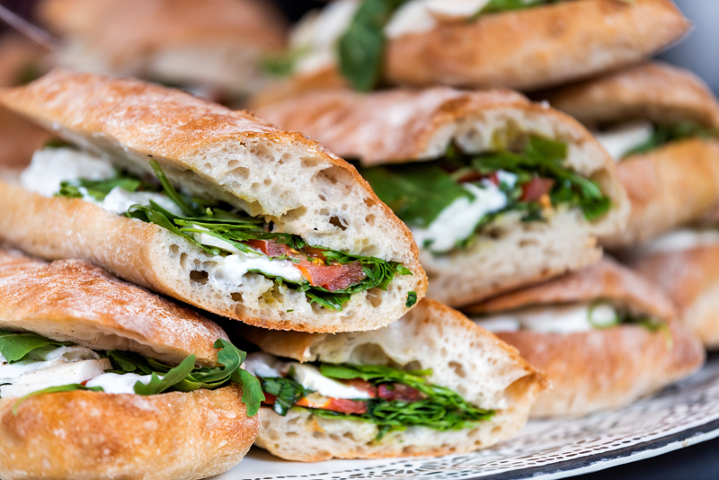 Close up of caprese sandwiches.